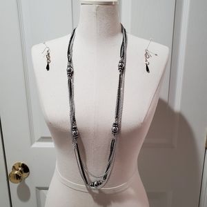 Necklace and Earrings Silver Tone and Black
